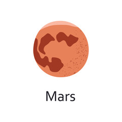Mars planet vector illustration, flat cartoon style. Doodle for space and astronomy themes, astrology, children books, icon for educational purposes. Red terrestrial from the solar system
