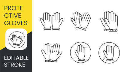 Protective gloves for hands set of line icons vector with editable stroke