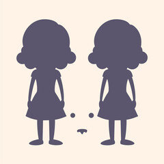 Silhouettes of two girls. Optical illusion. Two beautiful kids make silhouette of dog or rabbit head. Care about domestic animals