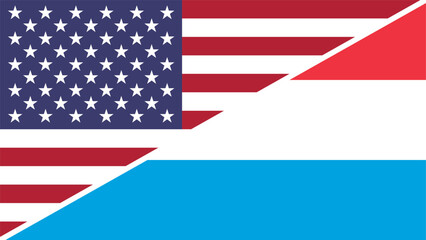 Luxembourg and United States flags combined in a split design vector, symbolizing international relations, global unity, and cultural exchange