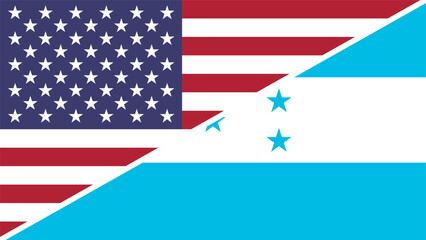 Honduras and United States flags combined in a split design vector, symbolizing international relations, global unity, and cultural exchange