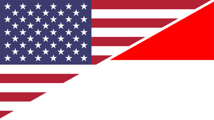 Indonesia and United States flags combined in a split design vector, symbolizing international relations, global unity, and cultural exchange