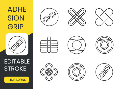 Adhesion line icon set vector with editable stroke