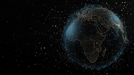 Naklejka premium Abstract earth globe with network lines, glowing lights and space dust.