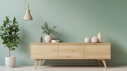 Minimalist Living Room Interior Design with Wooden Cabinet