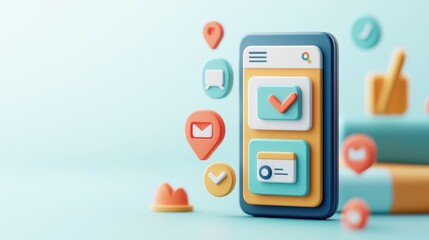 Colorful smartphone with app icons, illustrating modern technology and communication themes, ideal for digital marketing and design.