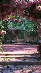 Obraz premium Serene Garden Path in Bloom with Blossoms