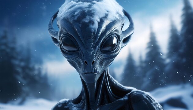 Detailed alien portrait with icy blue tones