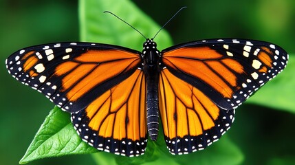 Fototapeta premium Majestic Monarch Butterfly: A Detailed Depiction of the Monarch Butterfly with Its Iconic Orange and Black Wings, Featuring Intricate Veins and Bold Patterns