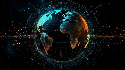 Obraz premium Digital globe with glowing lines and data connections.