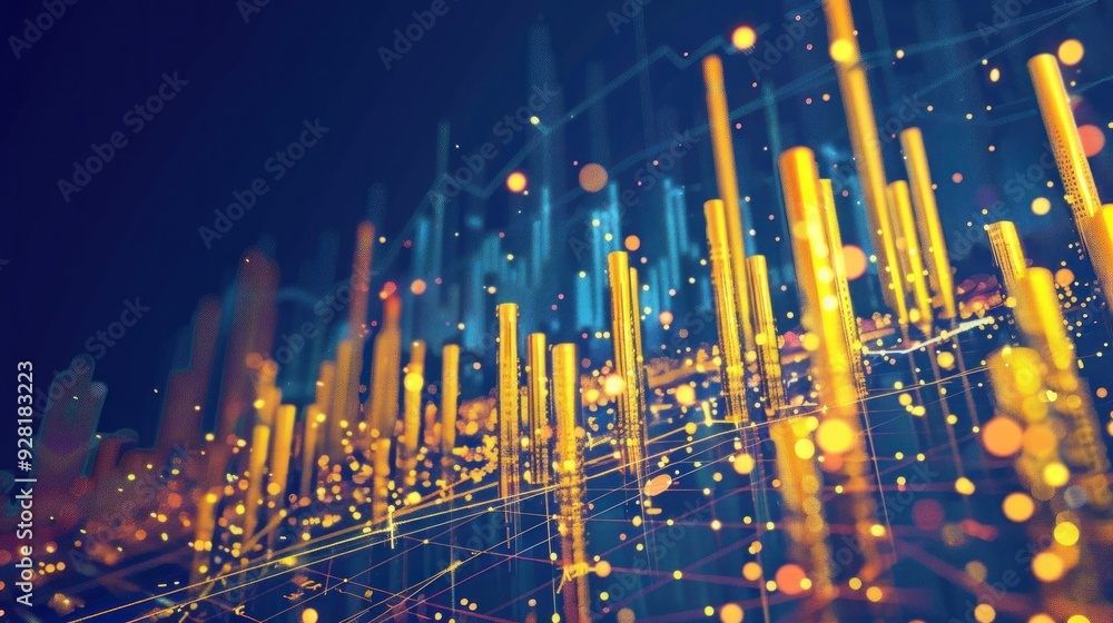 Poster abstract data visualization with golden bars