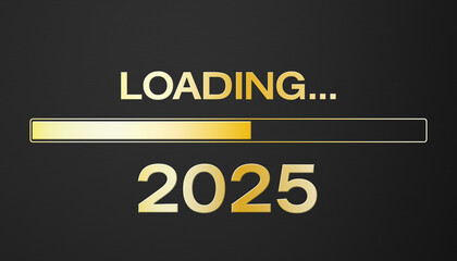 Fototapeta premium Illustration of loading bar in gold with the message loading 2025 over dark background - new year concept - represents the new year 2025.