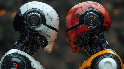 Fototapeta premium Robot and human working together, AI, machine learning, innovation.