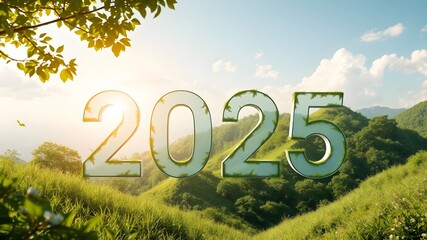 2025 on nature background. Calendar 2025 in ecology concept. Save planet 