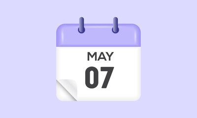 May 7 - calendar and Time planner. Daily Calendar Icon reminder. Vector Illustration.