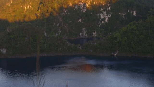 Lake view in Chiapas national park, Mexico Montebello valley water golden hour