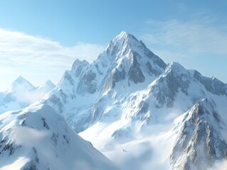 Fototapeta premium Breathtaking panoramic view of a majestic mountain range with snow capped peaks rising up against a vast pristine and untouched wilderness landscape