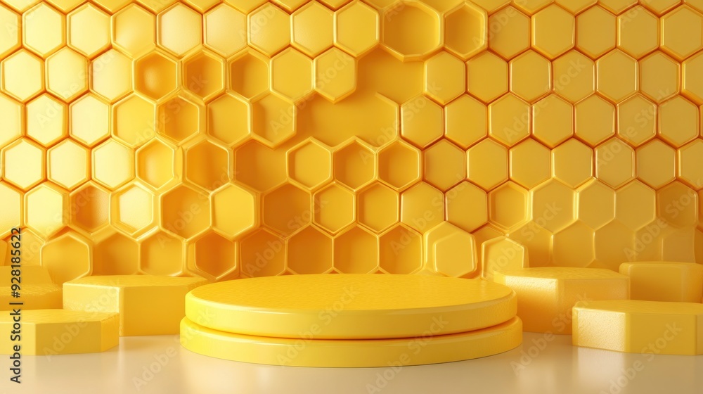 Canvas Prints Abstract Yellow Honeycomb Background with a Podium