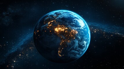 Obraz premium Earth from Space with City Lights and Stars.
