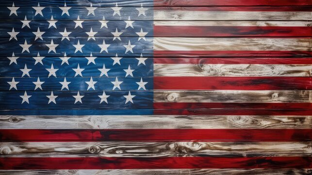 rustic american flag painted on wood