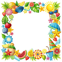 colorful summer frame on transparent background