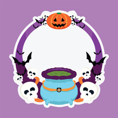 Round Halloween frame with skull and pumpkin vector illustration