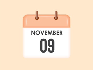 November 9 - calendar and Time planner. Daily Calendar Icon reminder. Vector Illustration.