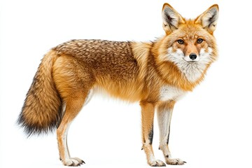 Fototapeta premium A Close-Up of a Golden-Brown Coyote Standing Against a White Background