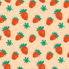 Strawberry fruit seamless pattern. Fashion kids design. Food print for clothes, linens or curtain. Hand drawn vector sketch background collection
