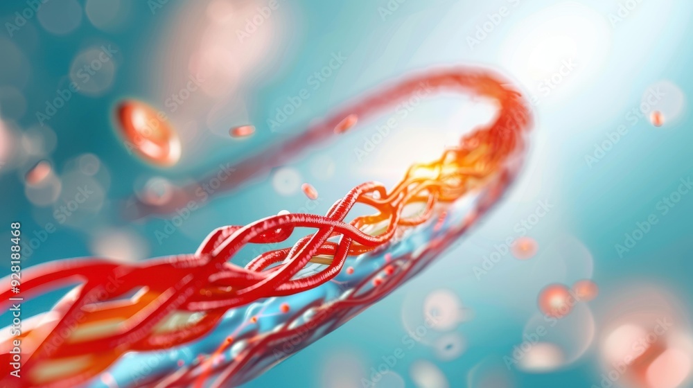 Poster a colorful 3d rendering of a stent positioned in a clogged artery, showcasing the modern approach to