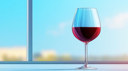 A sleek glass of red wine sits on a simple, elegant table in a modern dining room adorned with minimalist decor.