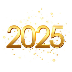 golden 2025 new year text on transparent background
