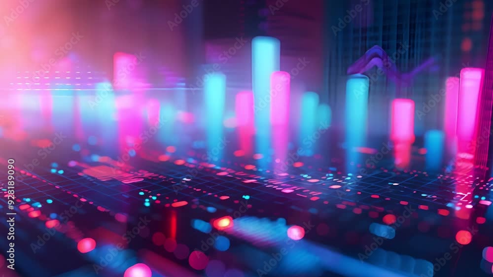 Poster abstract digital background featuring blue and red neon lights, representing futuristic technology a