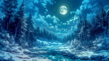 Fototapeta premium A picturesque winter scene with frosted branches and a blanket of snow