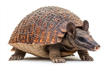 Fototapeta premium A South American three-banded armadillo with a brown, scaly shell and sharp claws.