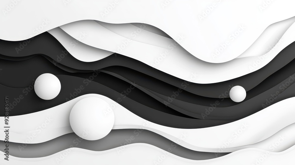 Poster a sleek abstract design featuring flowing white and grey waves, blending modernity with a touch of c