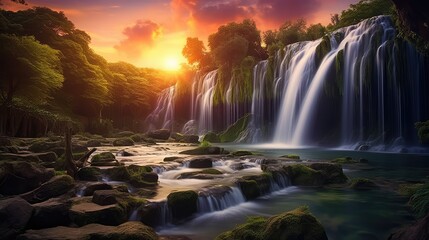 sun green waterfall