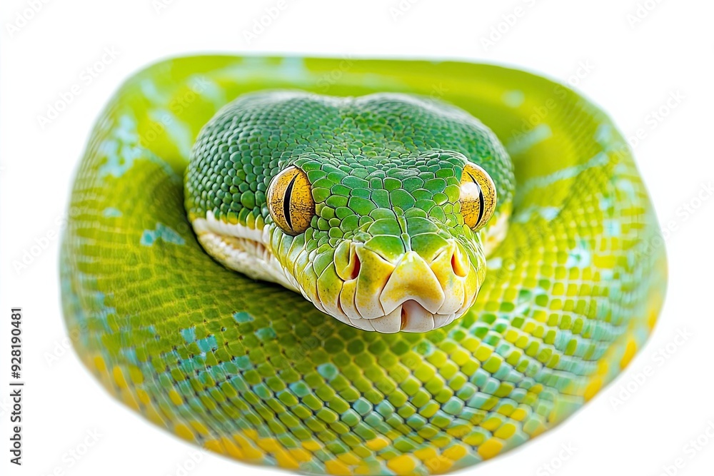 Poster close-up of a green tree python with yellow eyes