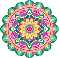 a colorful circle with a flower design in the middle.