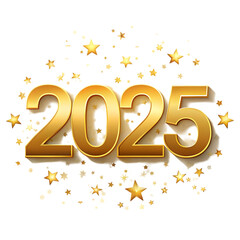 golden 2025 new year text on transparent background