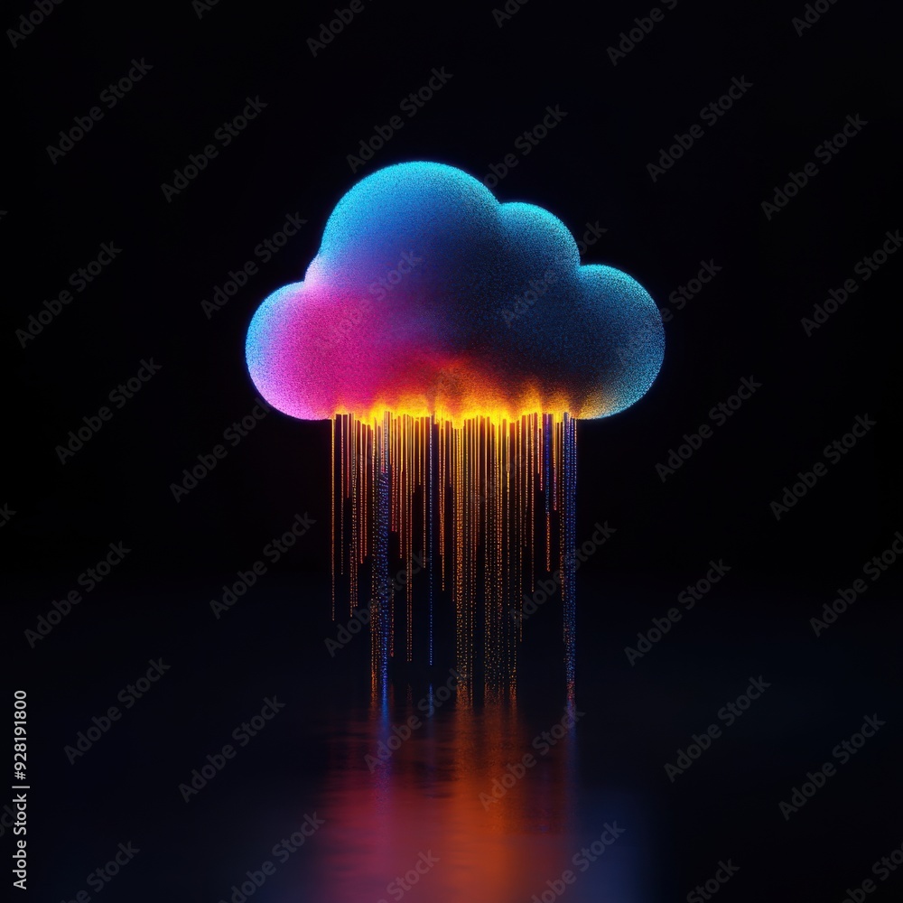 Poster futuristic cloud computing transformation with software as a service - 3d illustration concept