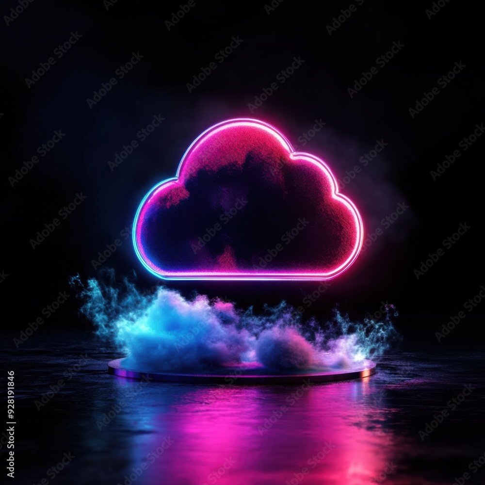 Aufkleber futuristic cloud computing transformation with software as a service - 3d illustration of digital in