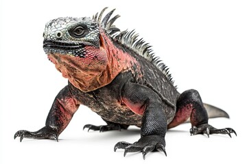 Obraz premium A Red-Pink and Black Marine Iguana with Spiky Back