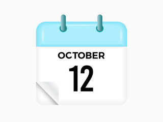 October 12 - calendar and Time planner. Daily Calendar Icon reminder. Vector Illustration.