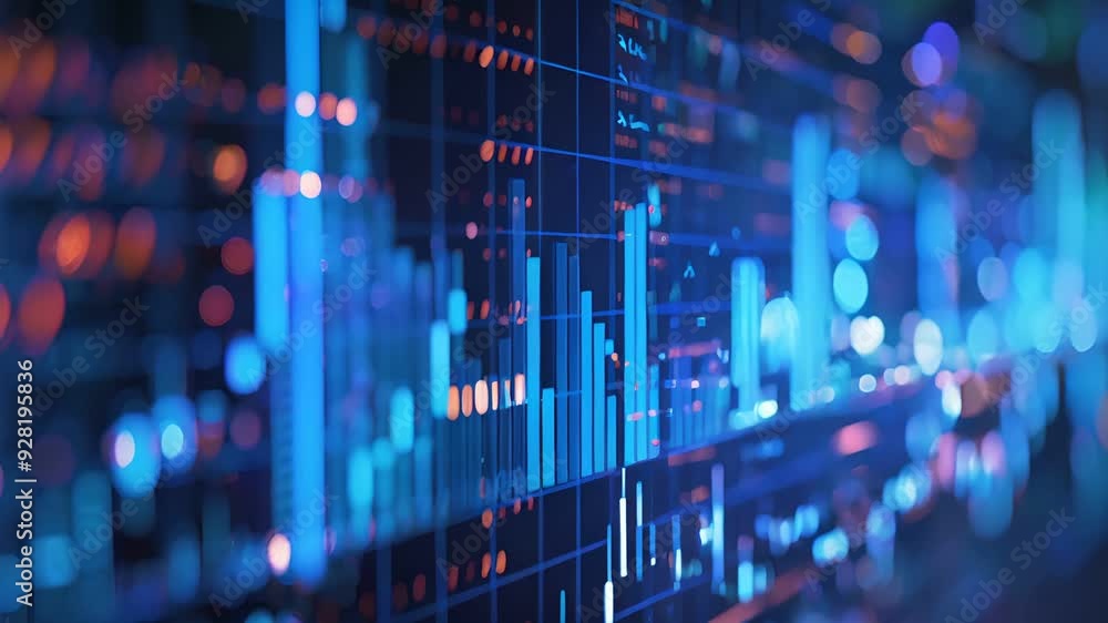Poster abstract digital data visualization with futuristic neon blue hud interface, representing stock mark