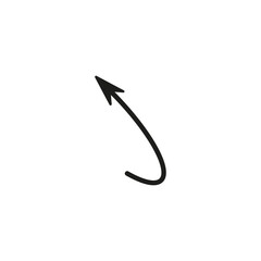 Semicircular thin arrow. Rounded curved shape. The semi circle arrow is moving and flies along a circular trajectory and path. Vector symbol. Isolated Illustration on white background.