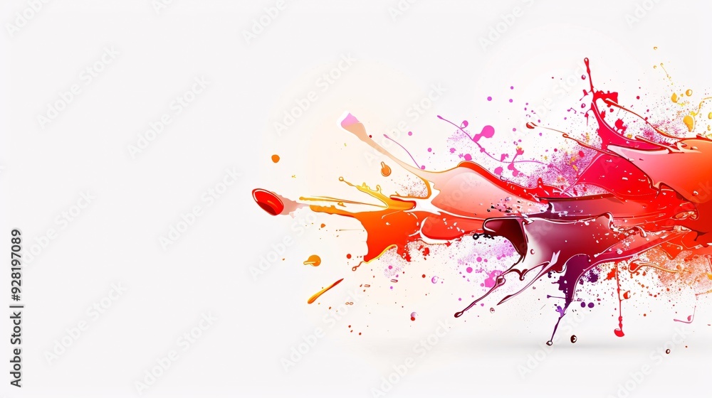 Poster a dynamic abstract background with bold splashes of red, orange, and purple, leaving ample copy spac