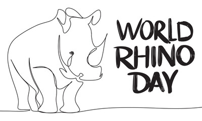 Rhino one line continuous. World Rhino Day. Hand drawn vector art.