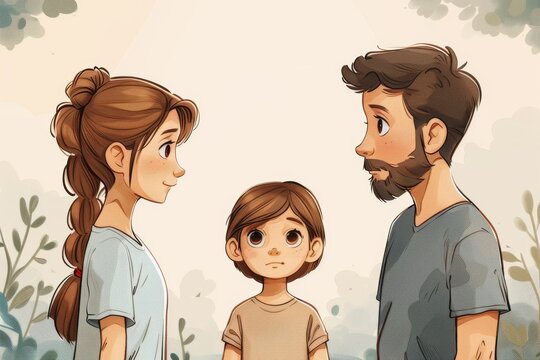 Parents and their child, drawind style