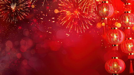 fireworks traditional red background. Chinese new year